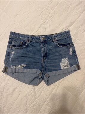 H&M Distressed Rolled Cuff Denim Shorts - Blue